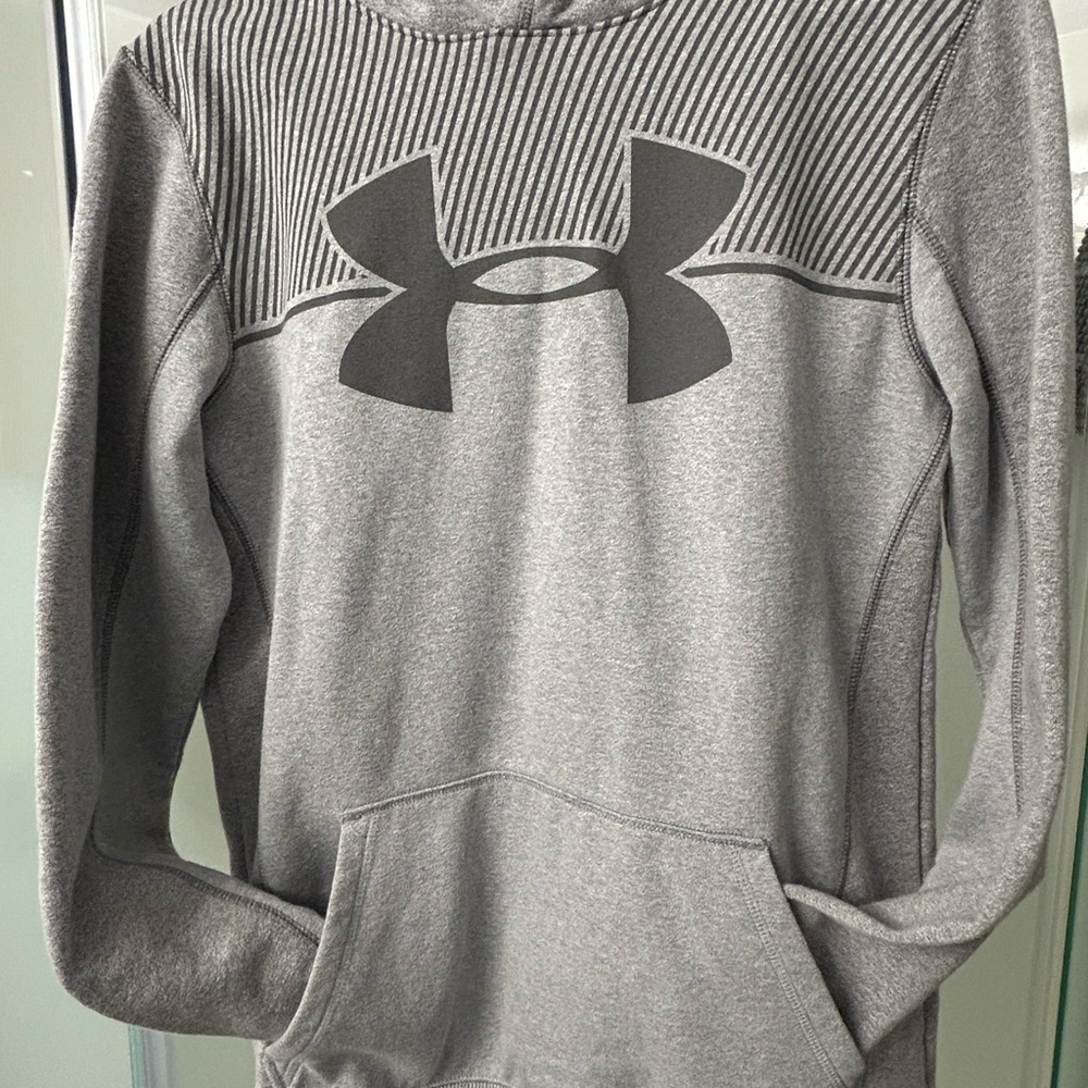 Under Armour ColdGear Hoodie YXL Grey Big Logo Loose Fit